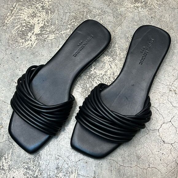 Banana Republic black, leather, slide sandals - Picture 1 of 5